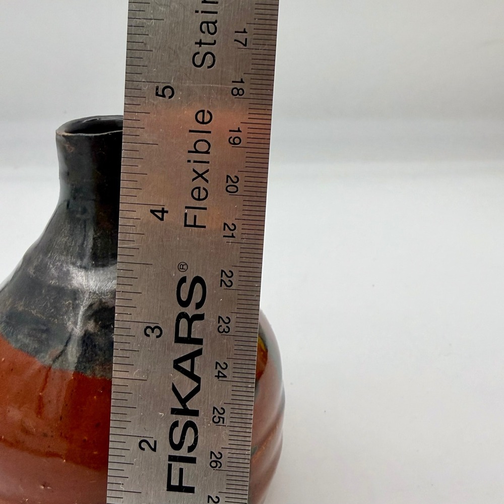 B Carroll Studio Pottery Weed Pot Vase Rust Brown Drip Glaze Ceramic Signed - Picture 10 of 11